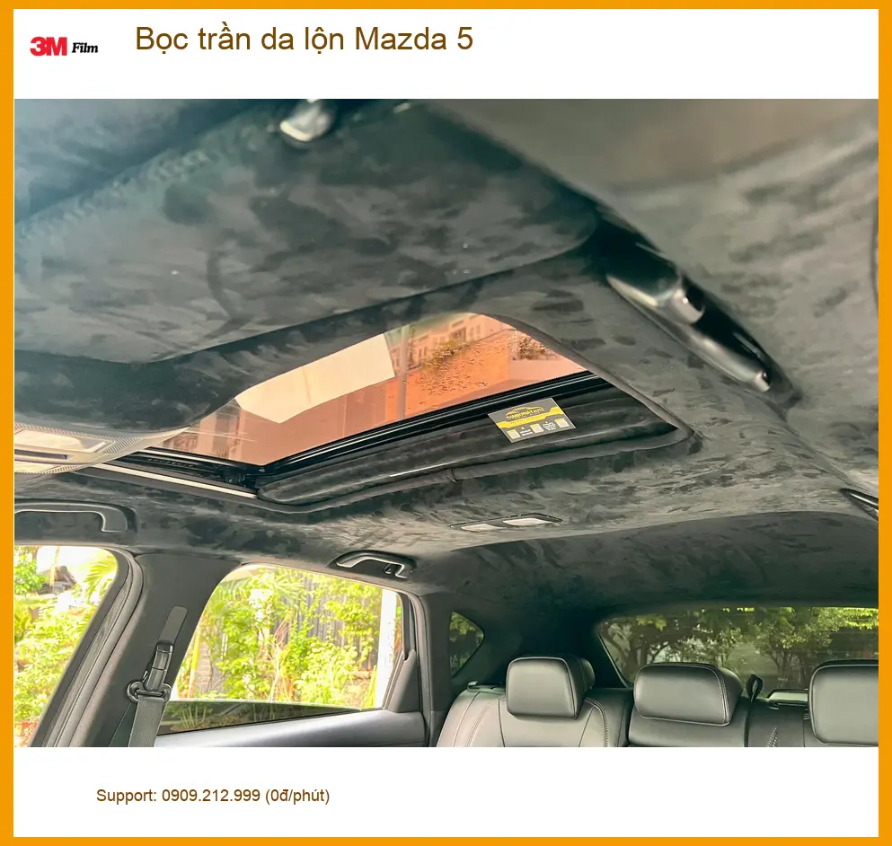 Cô Hà bọc trần da lộn Mazda 5 Quận Thủ Đức để khoang xe sạch và sang hơn