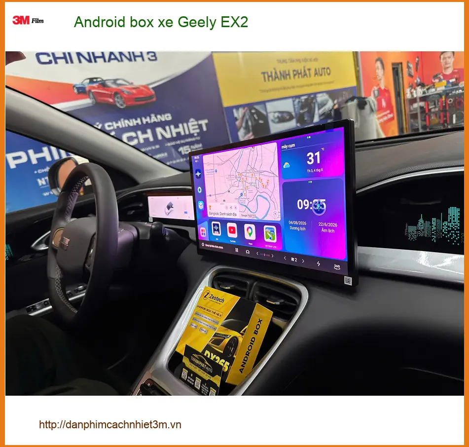 Chị Thảo nâng cấp Android box xe Geely EX2 tại Quận 2 để biến màn hình zin thành Smart TV ảnh thực tế 2