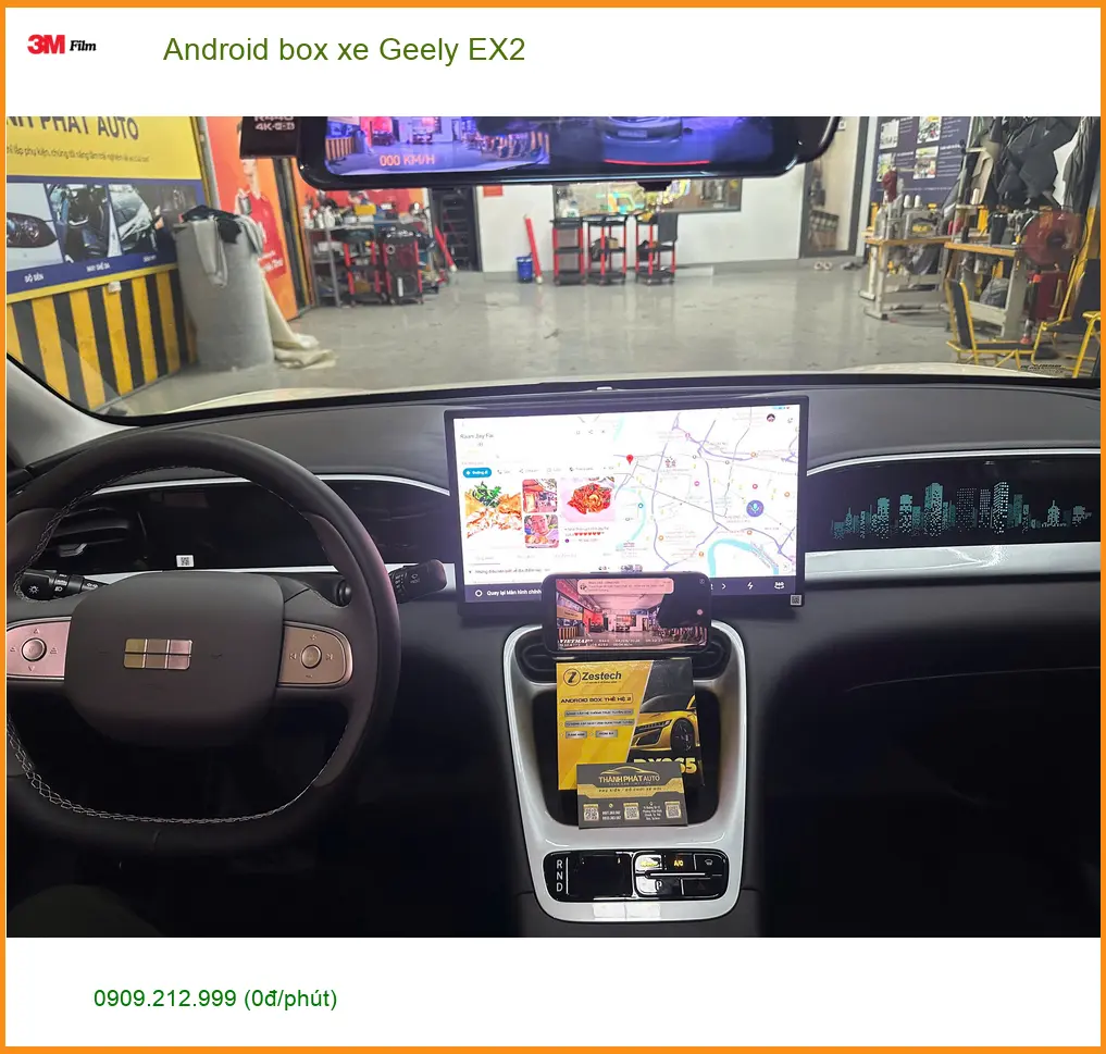 Chị Thảo nâng cấp Android box xe Geely EX2 tại Quận 2 để biến màn hình zin thành Smart TV ảnh thực tế 3