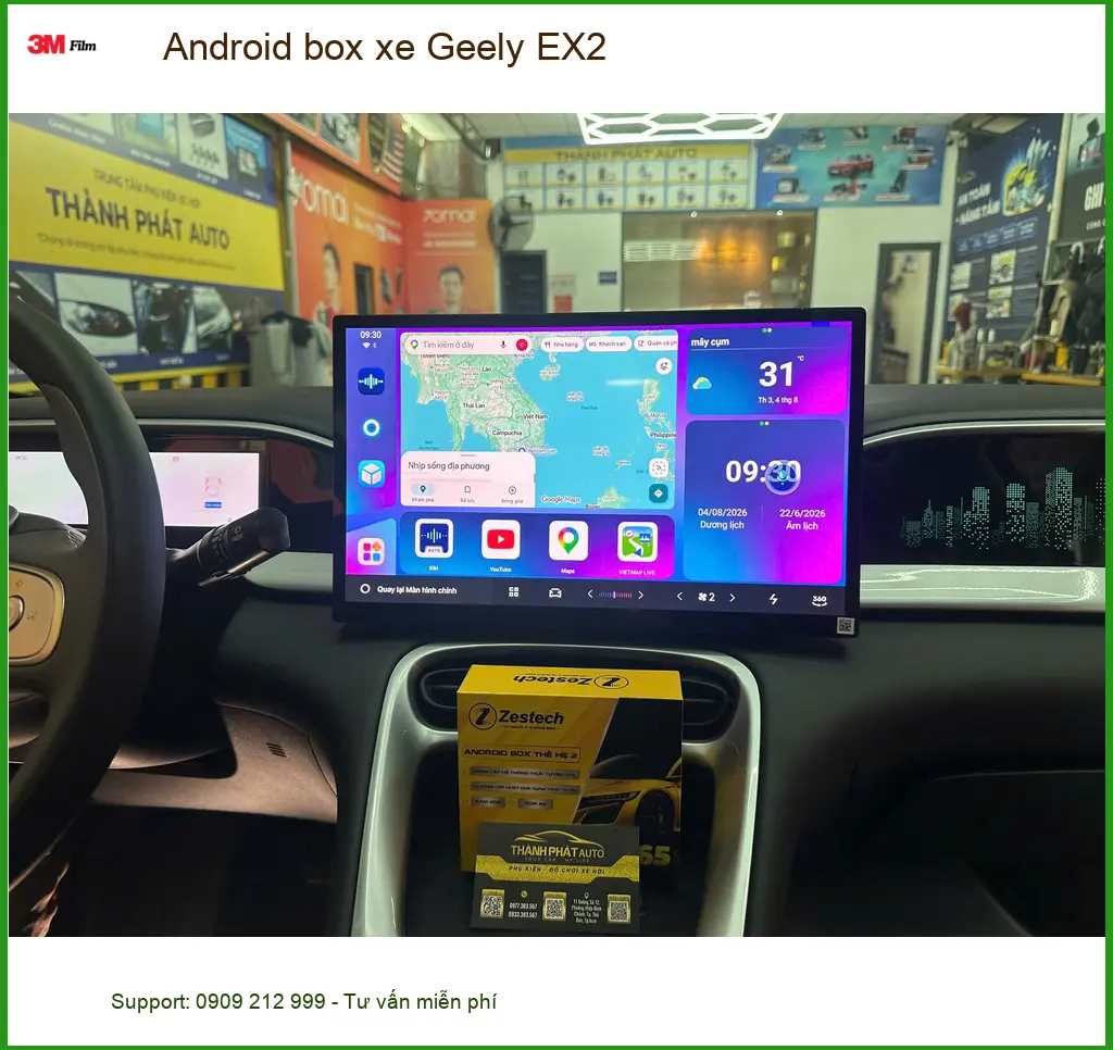 Chị Thảo nâng cấp Android box xe Geely EX2 tại Quận 2 để biến màn hình zin thành Smart TV ảnh thực tế 5