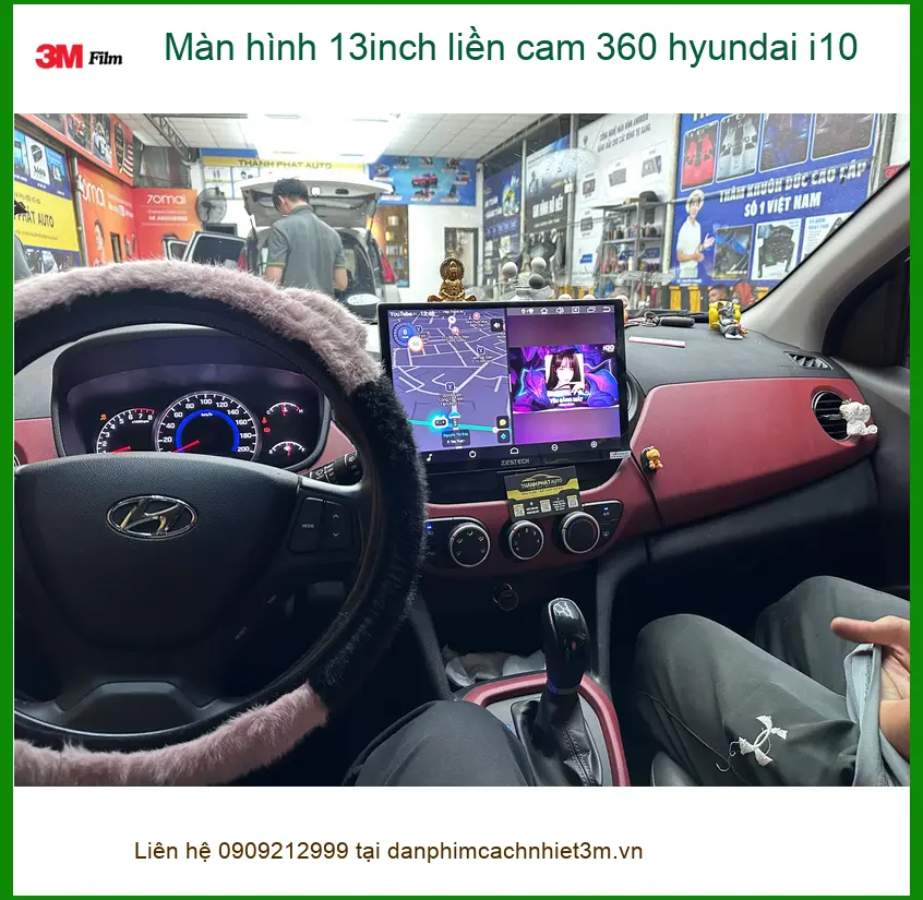 Anh Thọ lắp màn hình 13inch liền cam 360 Hyundai i10 tại Quận 12 để lái xe an toàn ảnh thực tế 2