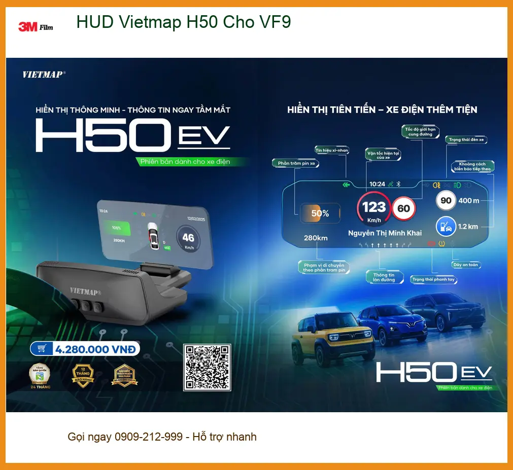 Địa chỉ lắp HUD Vietmap H50 cho VF9 chính hãng tại Quận Thủ Đức