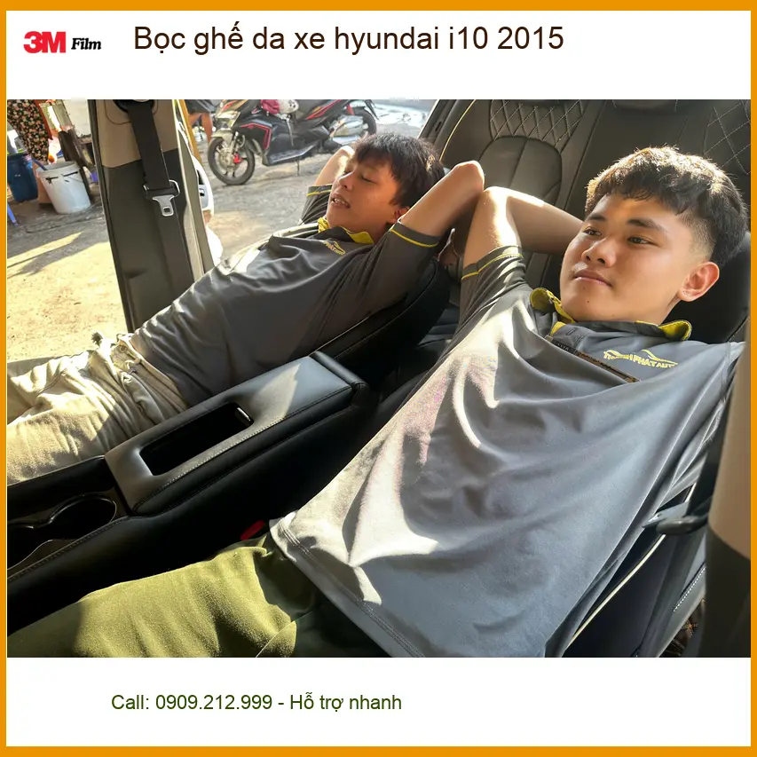 Anh Tuấn Kiệt bọc ghế da cho Hyundai i10 2015 tại Cần Giờ để nâng cấp nội thất xe
