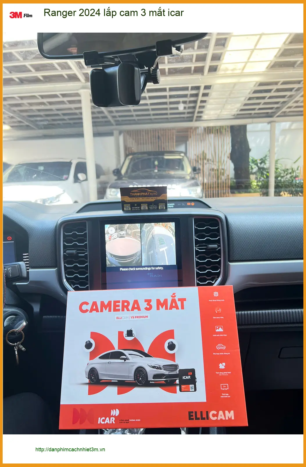 Anh Dũng lắp cam 3 mắt ICAR cho Ford Ranger 2024 tại Quận 9 để đỗ xe an toàn hơn ảnh thực tế 3