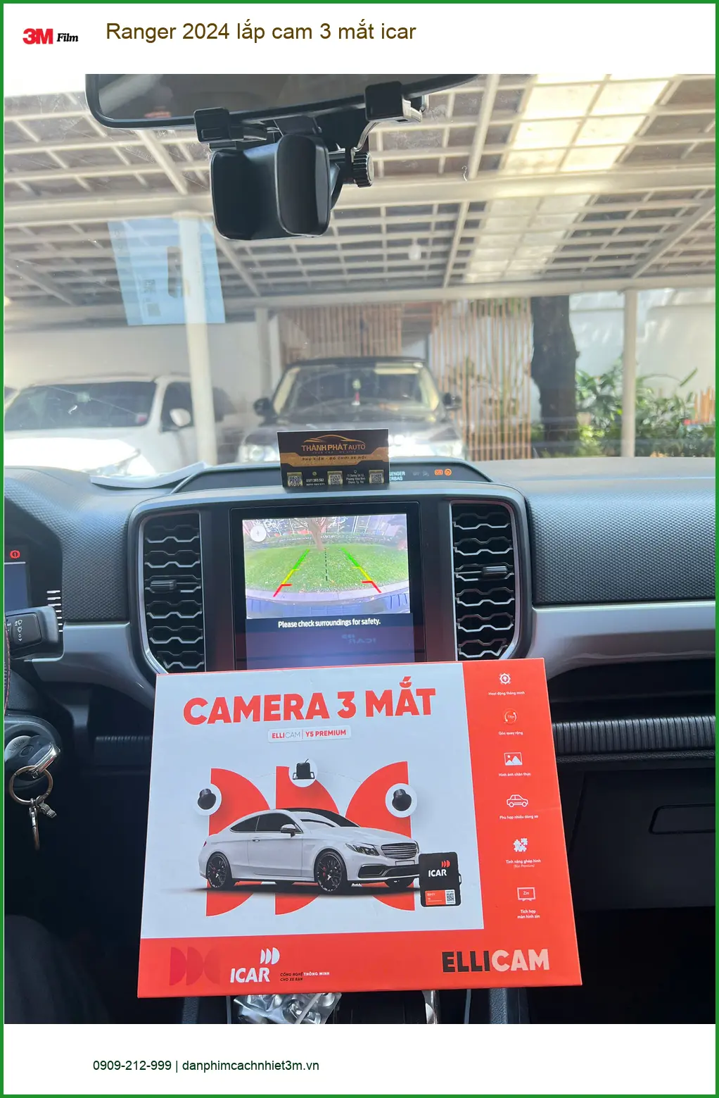 Anh Dũng lắp cam 3 mắt ICAR cho Ford Ranger 2024 tại Quận 9 để đỗ xe an toàn hơn ảnh thực tế 4